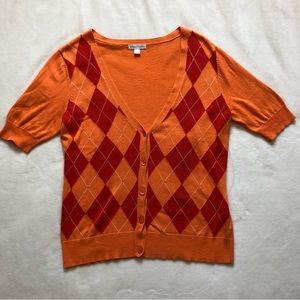 New York & Company argyle orange and red v neck sweater vest